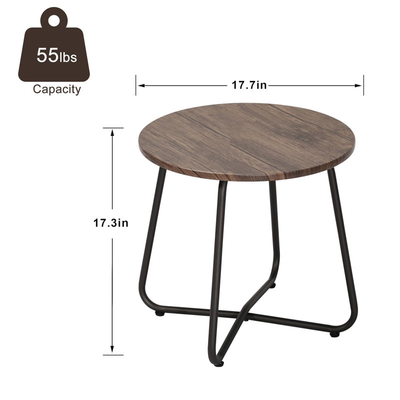 17.7" Round Waterproof Wood Patio Side Table with Adjustable Feet