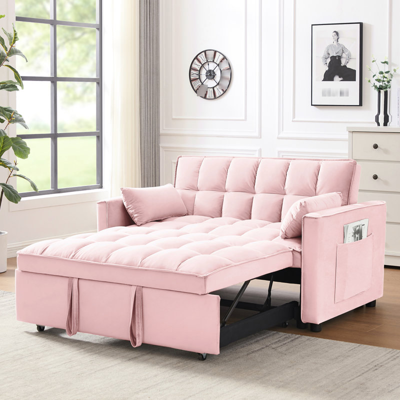 Canapé moderne - Velours rose avec fonction escamotable et dossier pour la maison 3 en 1