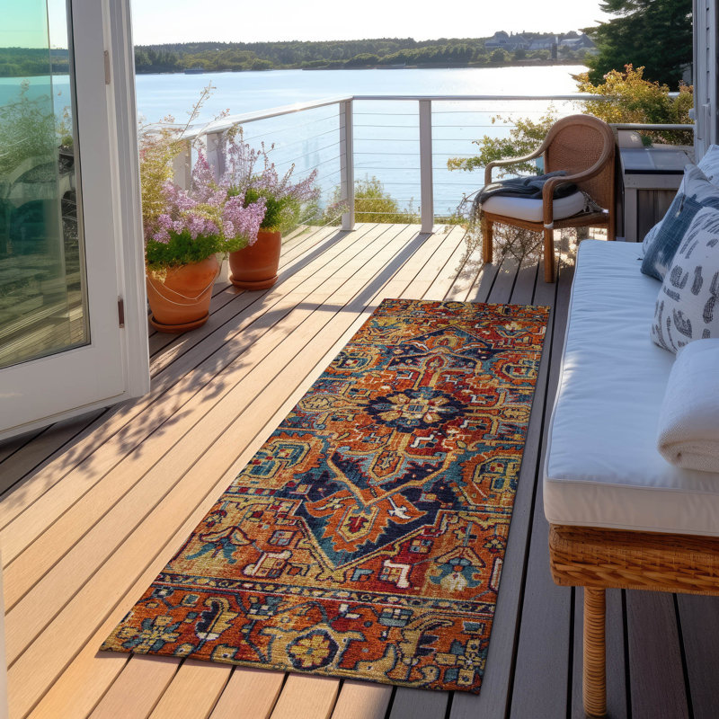 Avis Washable Oriental Indoor / Outdoor Rug, Runner 2'3" x 7'6"