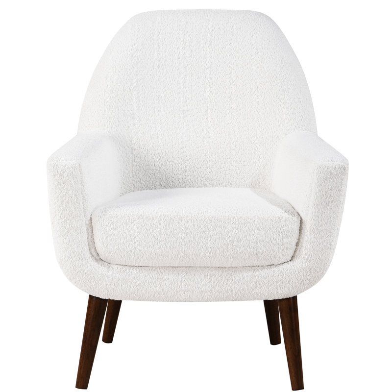 Chaise de style Mid-Century, rembourrage Boucle, mousse confortable, accoudoir souple blanc, bois massif,