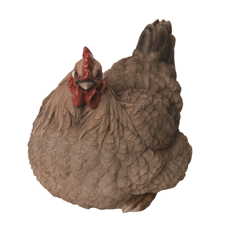  Décoration de poule assise en résine brune 10,2 po
