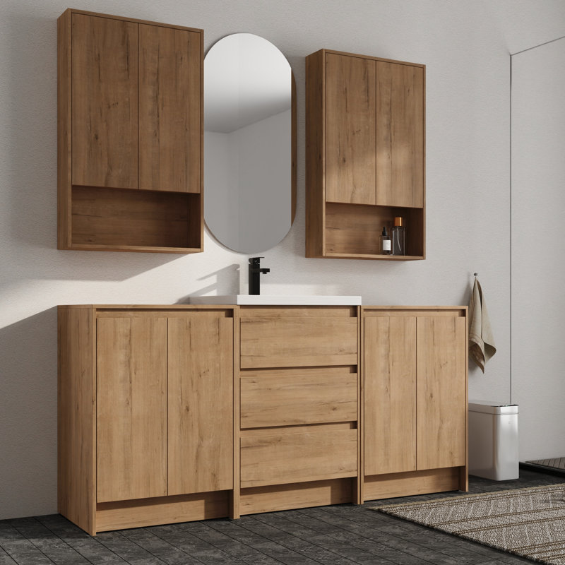 Meuble-lavabo double autoportant avec plateau de meuble-lavabo en résine et rangement mural pour salle de bain 24 po Vowar