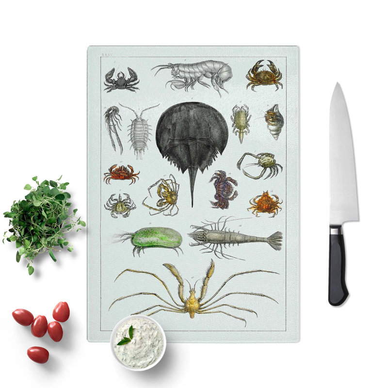 Tempered Glass Crabs and Lobsters Chopping Board, 28.5 cm W x 39 cm L