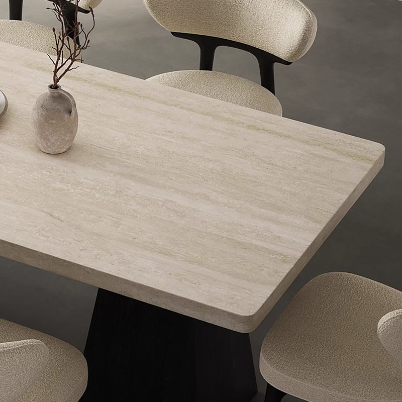 Table en bois noir et pierre frittée Wabi-Sabi, H 29,5 po x L 55,1 po x l 31,5 po