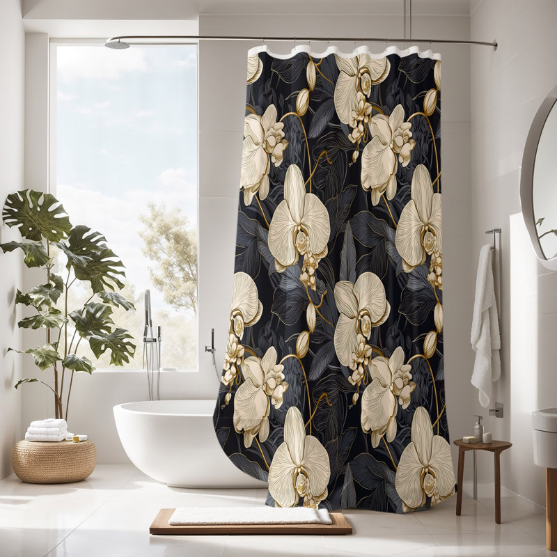 Floral and Abstract Shower Curtain, 72" H x 70" W
