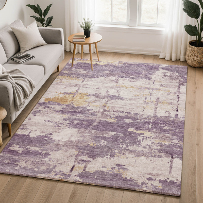 Tapis abstrait lavable à la machine de qualité supérieure Mayfield AMF2362, Prune, 10 pi x 14 pi