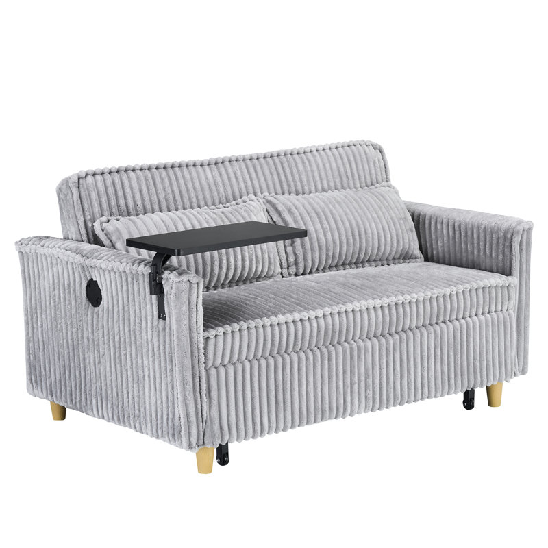 Velours côtelé confortable avec accoudoir de table mobile et connecteur de table de maquillage, Gris