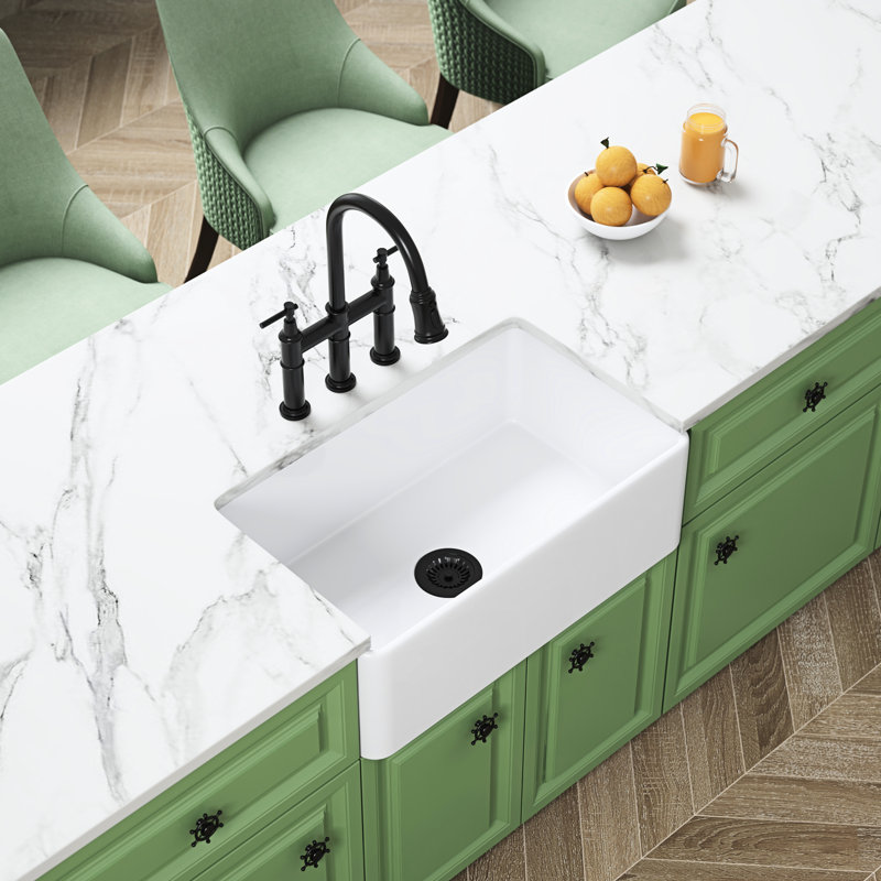 Évier de cuisine à tablier profond blanc encastré en céramique 24 po x 18 po x 10 po, 58 lb