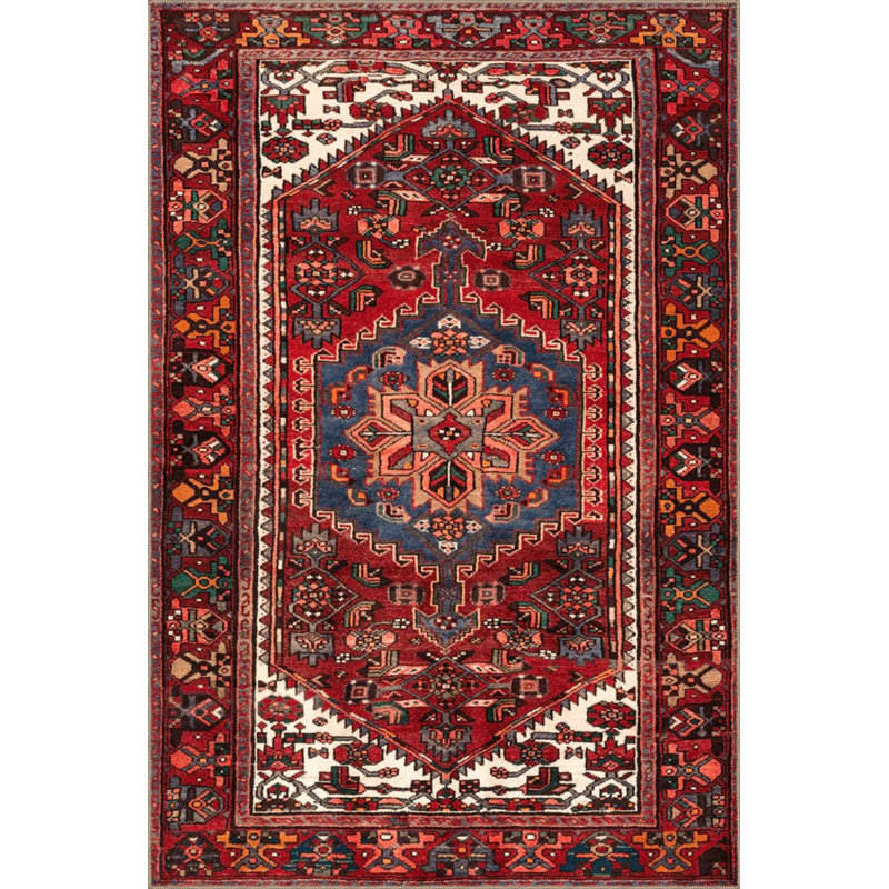 Tapis décoratif rétro multicolore bourgogne, Rectangle 3 pi 11 po x 5 pi 11 po