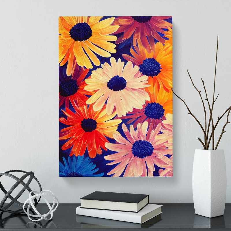 Chrysanthemum Flower Splatter - Wrapped Canvas, 76cm H x 50cm W x 3cm D