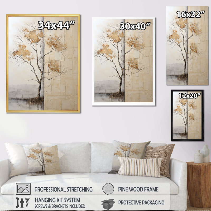 " African Beige Tree II ", Black Single Picture Framed, 20" H x 12" W