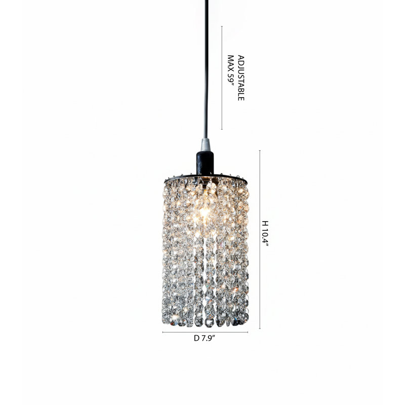 Luminaire suspendu en chrome 1 lumière avec détails en cristal transparent