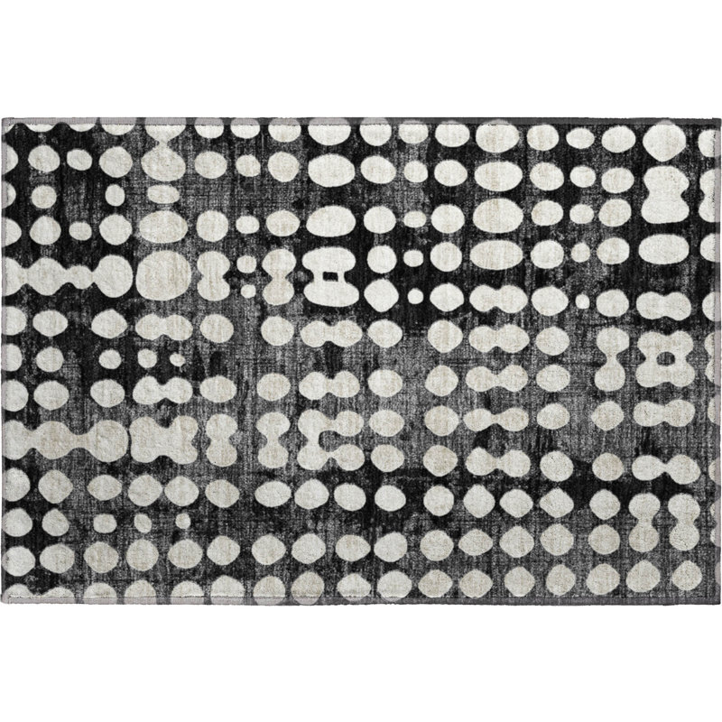 Premium Machine Washable Prisco Black Rug, Rectangle 1'8" x 2'6"