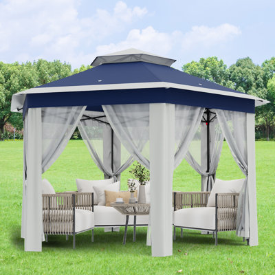 Ensemble de meubles de patio en rotin 4 pièces, ensemble de conversation extérieur en osier PE avec structure en fer, table en verre et coussins lavables, pour cour, porche, cour, bleu