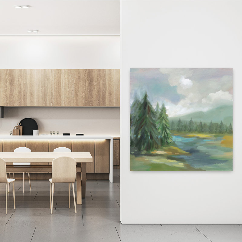 Vue contemporaine du chalet avec art noir et bleu, H 48 po x l 48 po
