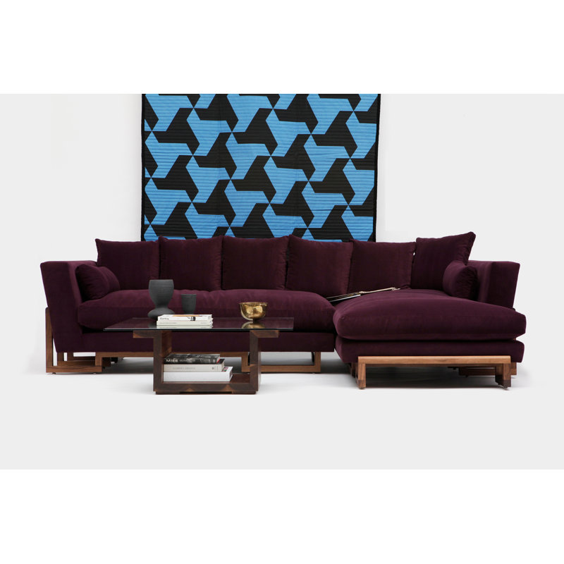 LRG Chaise Sectional, No Trays, Solid Walnut, Eggplant