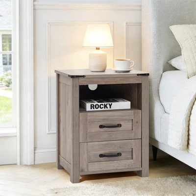 Table de chevet avec station de charge, table d'appoint avec armoire de rangement à 2 tiroirs pour chambre à coucher, salon