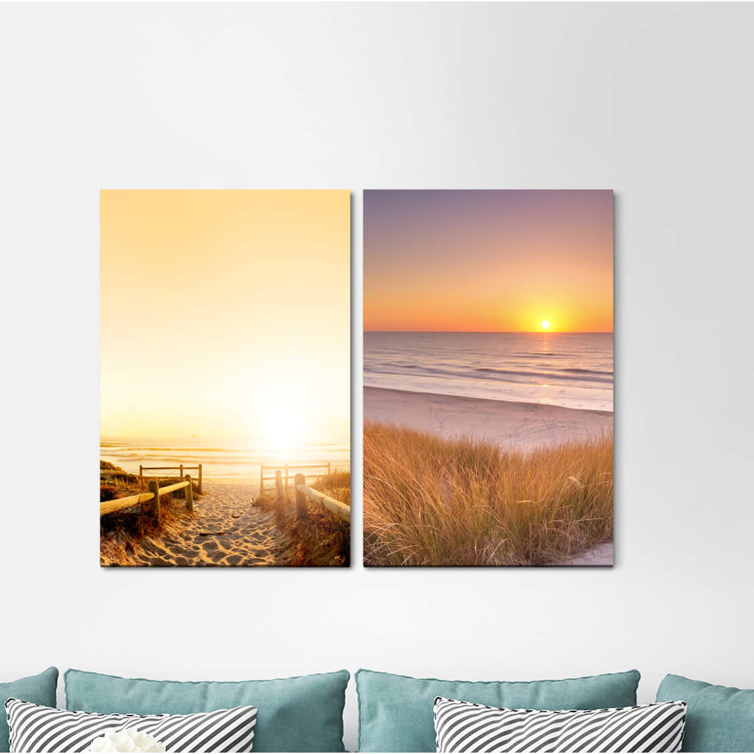 2-tlg. Leinwandbilder-Set - Fotografie „Beach Dunes Baltic Sea Germany North Sand Beach Sunrise”