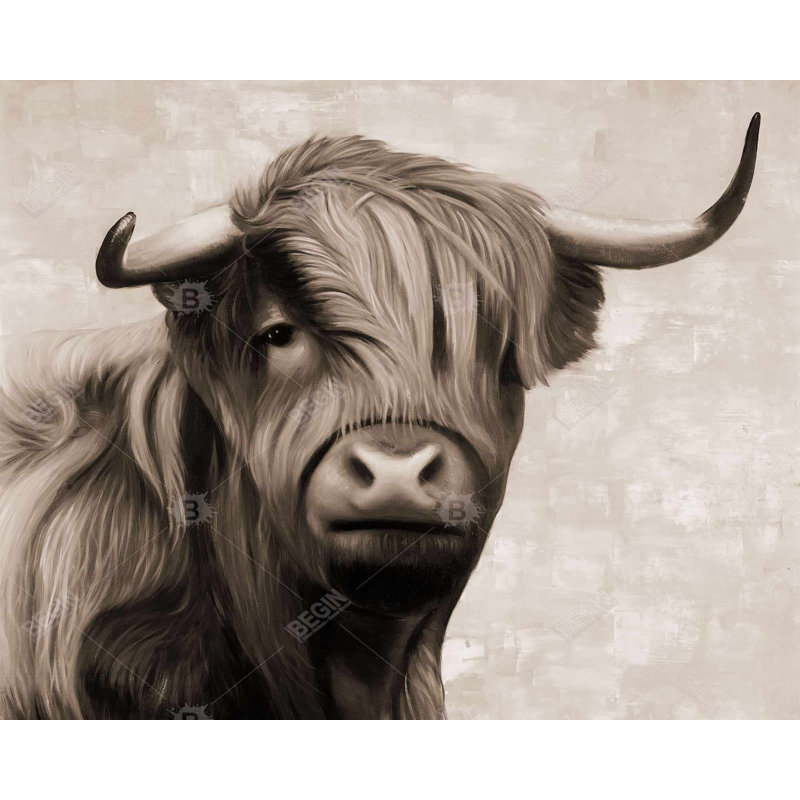 Highland bovins sépia - Toile encadrée pour le décor du salon, H 49,25 po x l 61,25 po