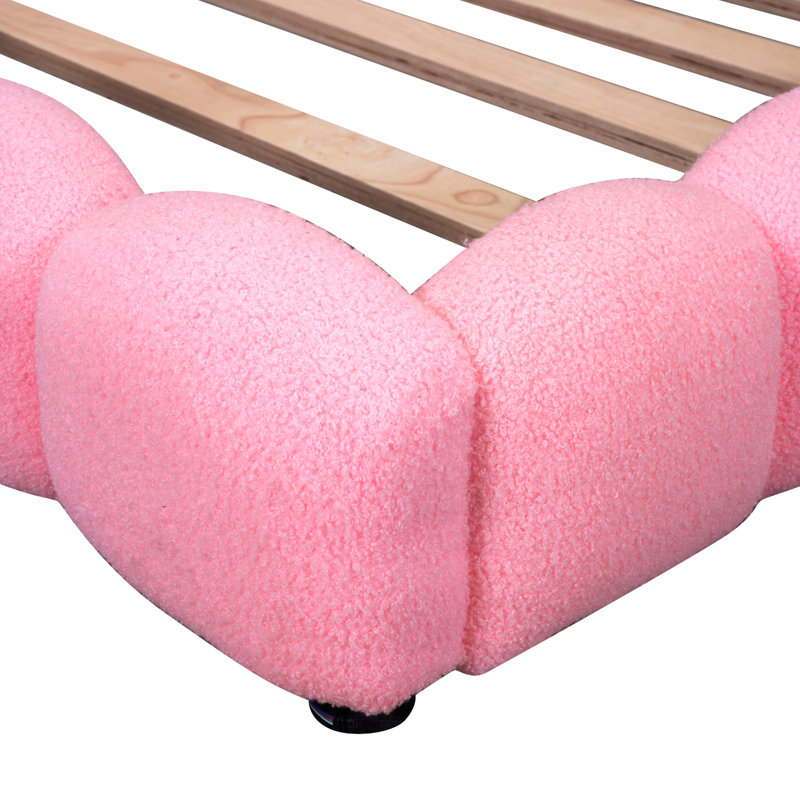 Lit plateforme double rembourré avec et DEL, bois de rose +, aucun sommier nécessaire, guide d'assemblage rapide, ceinture à DEL, fabrication solide des lattes de matelas solides, méthode simple