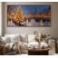 " Large Framed Canvas Wall Art - Christmas Tree Snowy City Bridge Decor - 60"x20", 60"x30" "-137894237-137894235