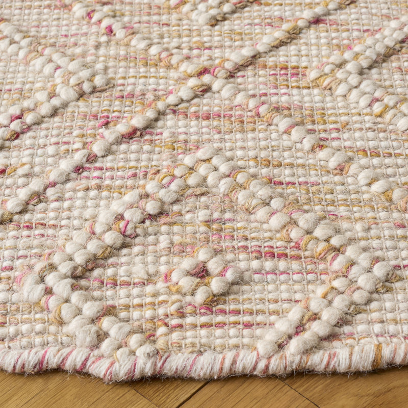 Tapis en laine / coton tissé à la main Stathelle en ivoire / rouge, Rond 6 pi