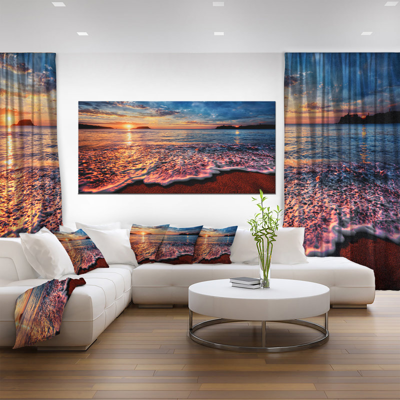 Coastal Canvas Wall Art, Peaceful Evening Beach Photography Print - Peaceful Evening Beach View, 24" H x 32" W, Framed Print