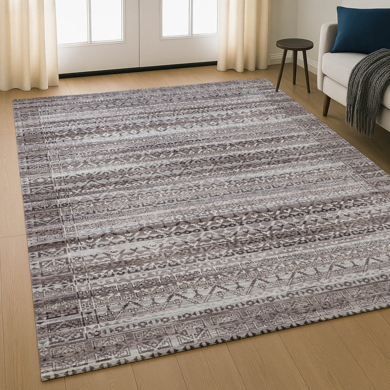 Premium Machine Washable Mayfield AMF2101 Striped Rug, 8' x 10', Brown