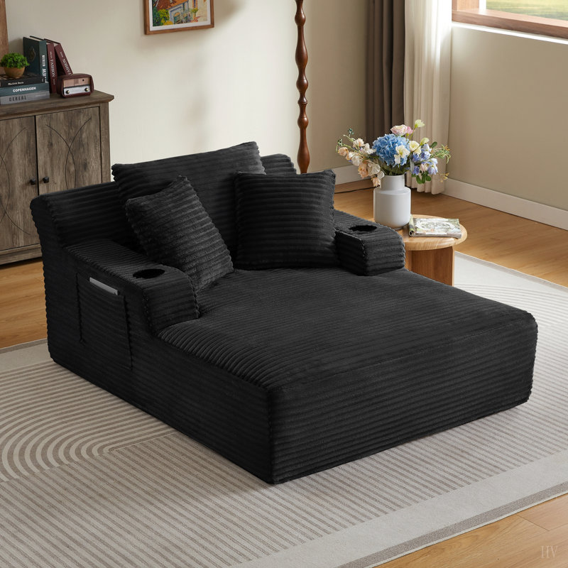 Très grande chaise longue d'intérieur, canapé rembourré en velours côtelé moderne, aucun assemblage requis, canapé-lit confortable pour le salon, le bureau
