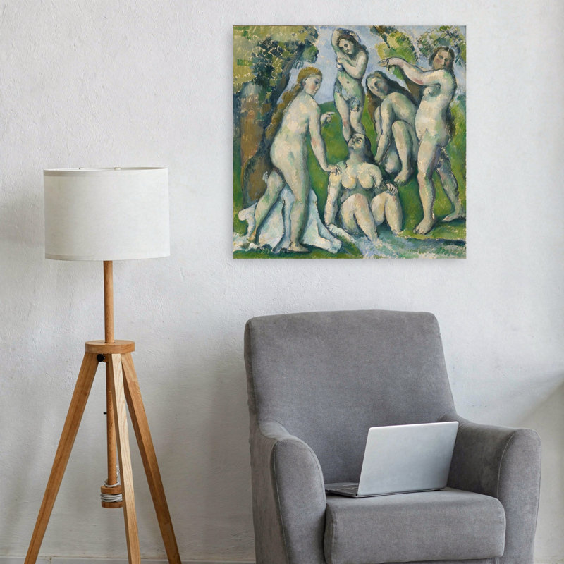 Cinq Baigneuses, 1885-1887, impression d'art abstrait impressionniste contemporain représentant un paysage arboré