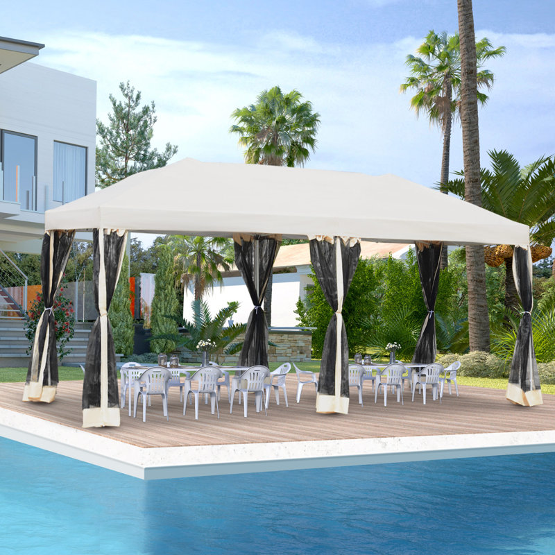 Beige 10' x 20' Pop Up Canopy Tent with Mesh Sidewalls