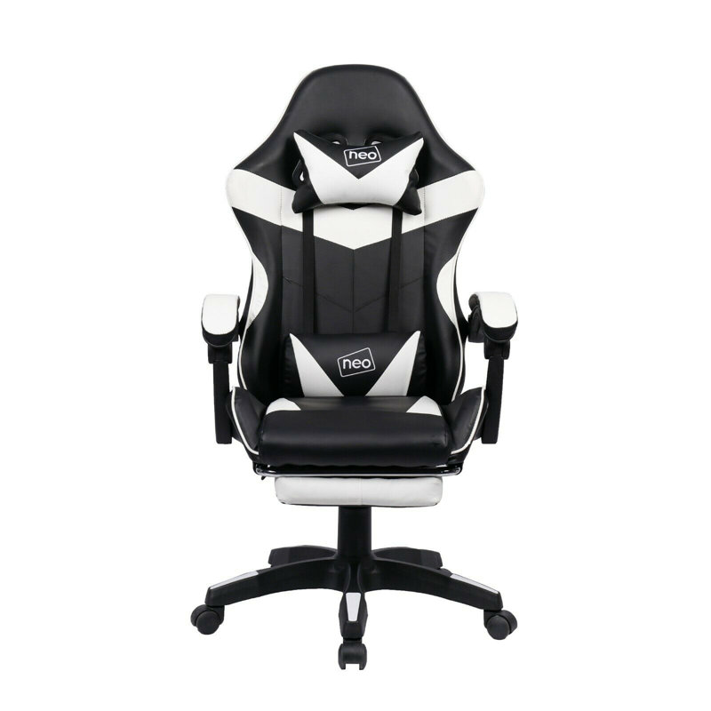 Racing Massage Computer Gaming Chair with Footrest, White/Black