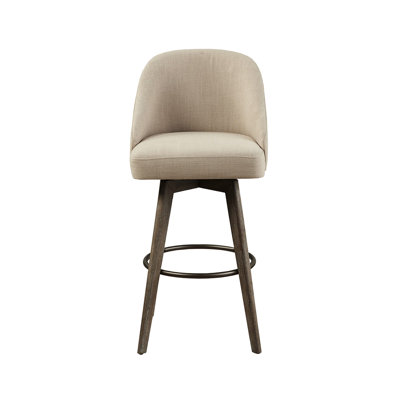 Tabouret de comptoir pivotant, pieds en bois massif, hauteur de siège, dossier moyen, repose-pieds en métal, tabouret d'assemblage avec pieds et pivot, revêtement, anneau haut