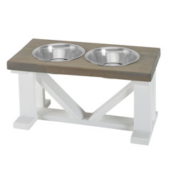 FRISCO Premium Wood Elevated Storage Station Dog Bowl, Large: 10 cup 