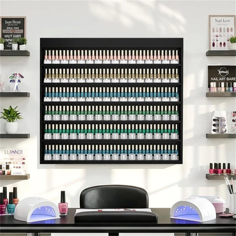 Support de rangement mural à 6 niveaux pour vernis à ongles avec barrières de sécurité en acrylique transparent pour salon