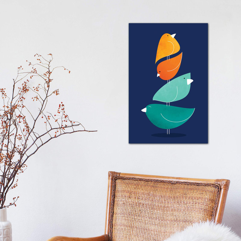 «Bird Stack I» par Modern Tropical - impression d'art graphique, Toile tendue, H 26 po x l 18 po x 1,5 po