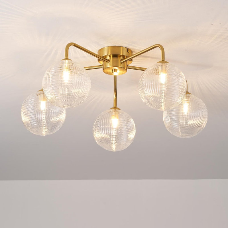 Glass Semi Flush Mount, Brass