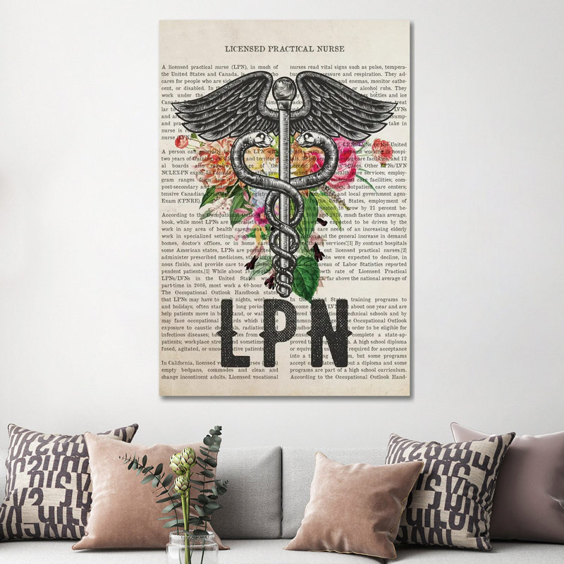 LPN, Licensed Practical Nurse with Flowers by Aged Pixel - Wrapped Canvas Typography, 152.5 cm H x 101.5 cm W