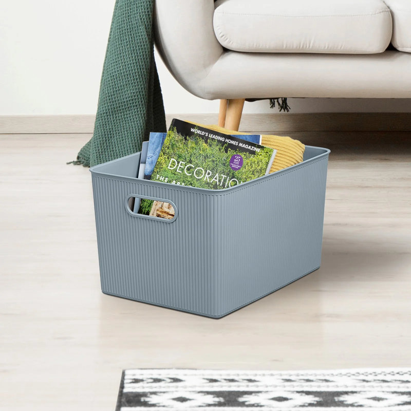 Storage Bin with Matching Lid, Stone Blue