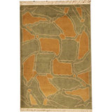 Hand-Knotted High-Quality Orange and Green Area Rug