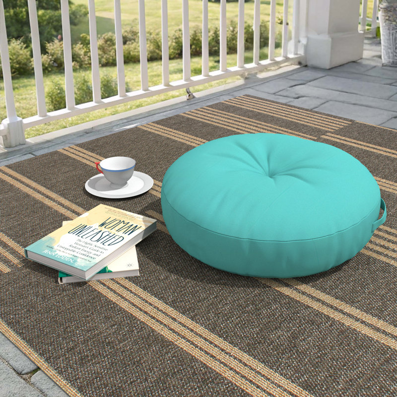 Sunbrella Indoor/Outdoor Floor Pillow, 24 Inch Circular Cushion Cover with Insert, Circular 24", Canvas Aruba