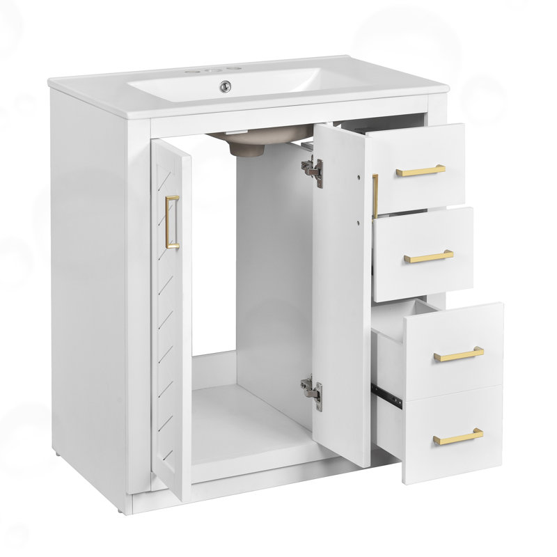 Ensemble de meuble-lavabo autoportant avec 3 tiroirs, Blanc