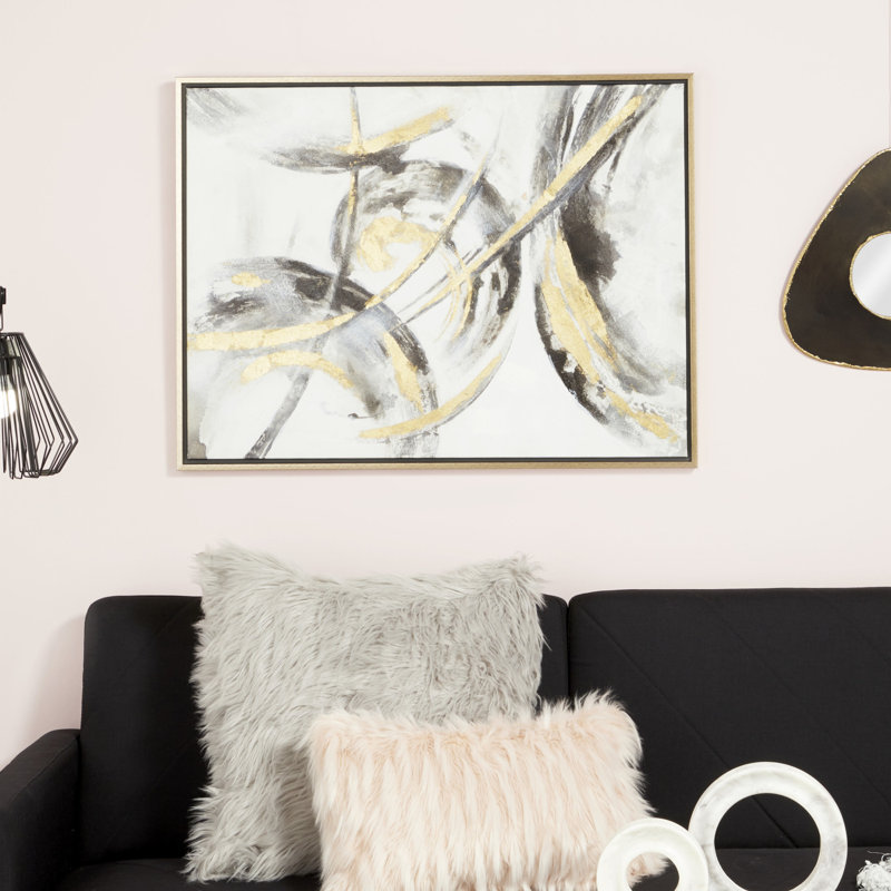 CosmoLiving by Cosmopolitan Gold Canvas Abstract Framed Wall Art with Gold Frame, 47.5'' H x 65.5'' W
