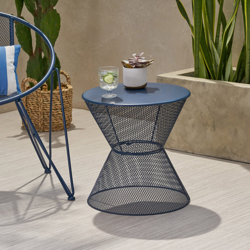 Yoshida Round Metal Outdoor Side Table , 17.75'' in. W 17.75'' in. D, Matte Navy Blue