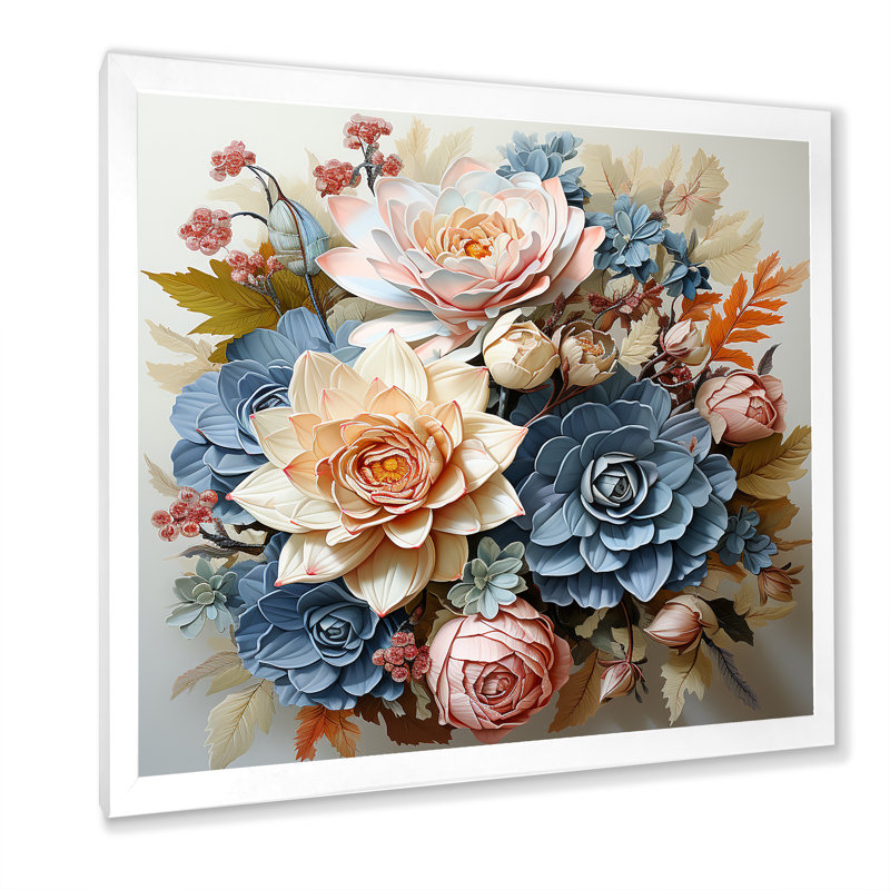 Succulent Bouquet Still Life - reproduction, Cadre simple blanc, H 16 po x l 16 po x P 1 po