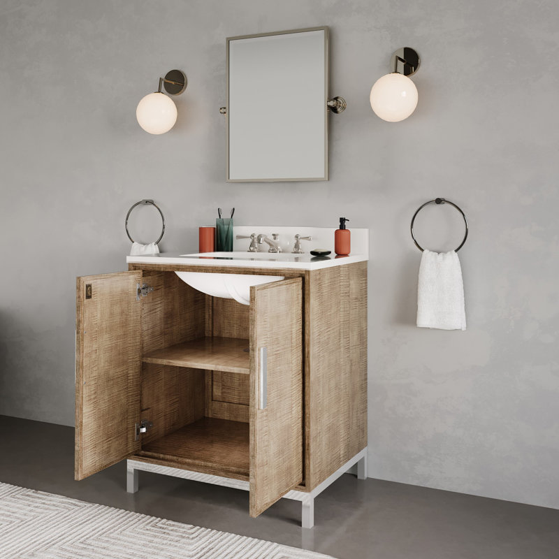 Brookhn 30 In. Single Sink Whitebrook Quartz Countertop Bath Vanity in Lustrous Walnut