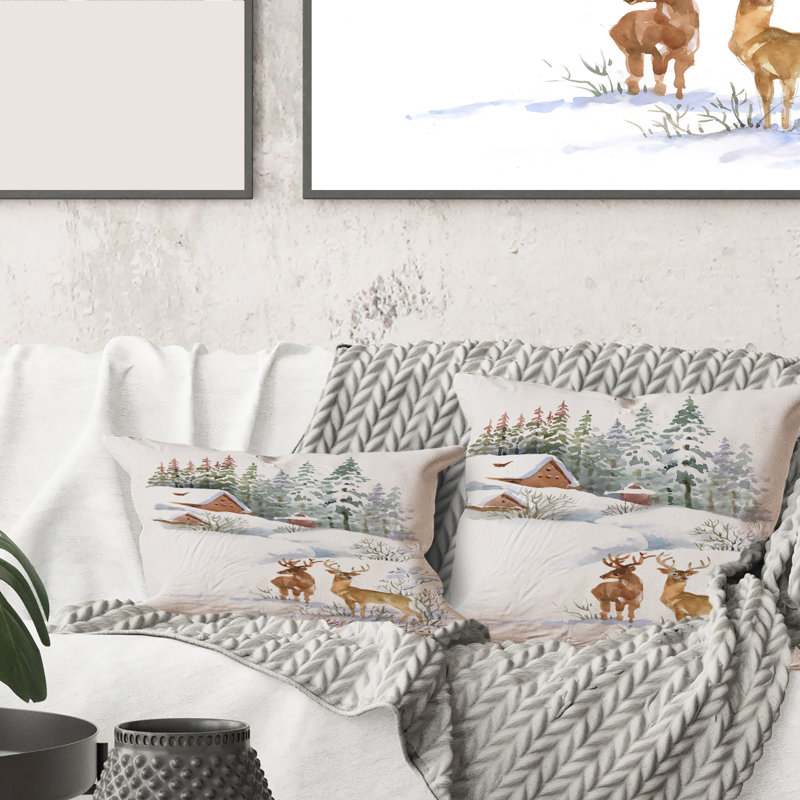 Cottage with Two Deers Rectangular Pillow Cover & Insert