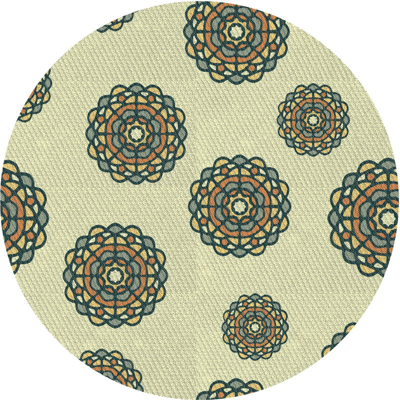 Tapis de mer vert/orange à motifs, Rond 5 pi