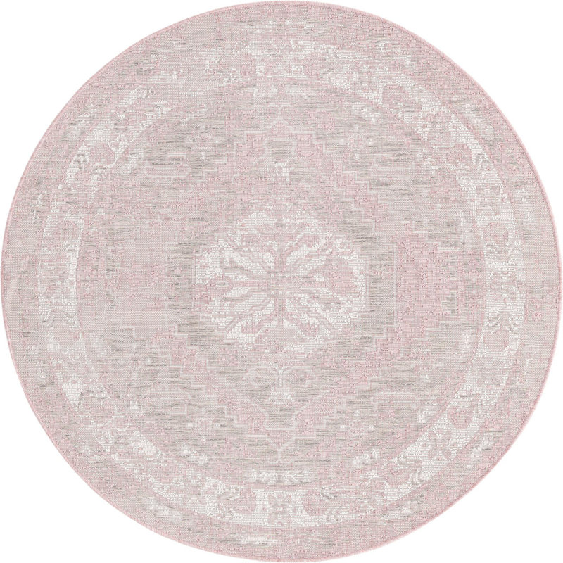 Outdoor Nile Area Rug Pink Color, Round 5'3"
