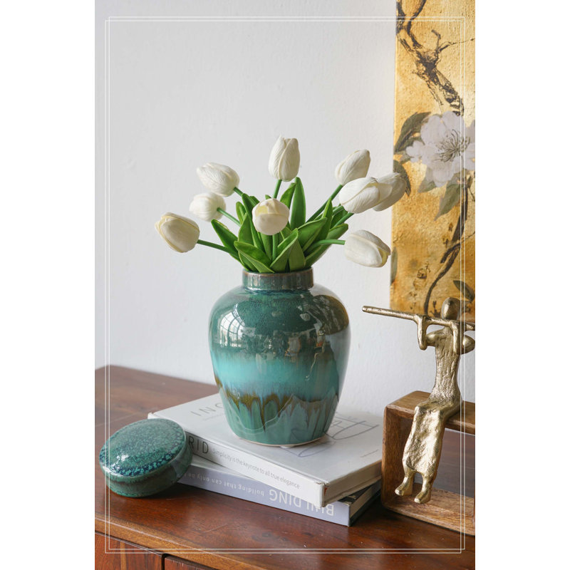 D6x7,8 "Pot rond en céramique avec glaçage réactif bleu et crêtes subtiles